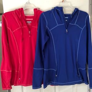 Kirkland signature athletic shirts, size medium. Electric blue and hot pink.